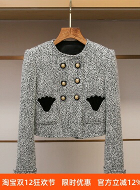 2025冬季格雷系双排扣灰色千金短外套24D11SC007