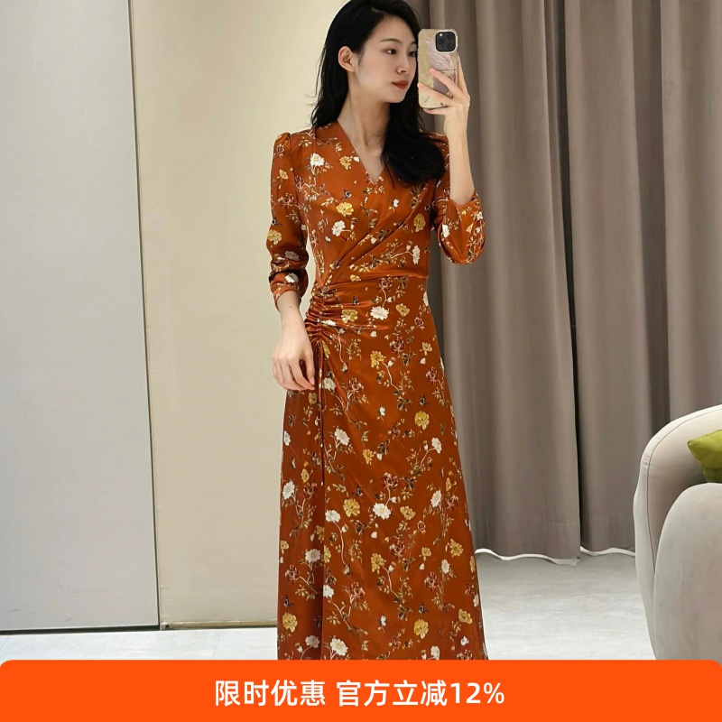 真丝印花牡丹油画茶歇日落连衣裙