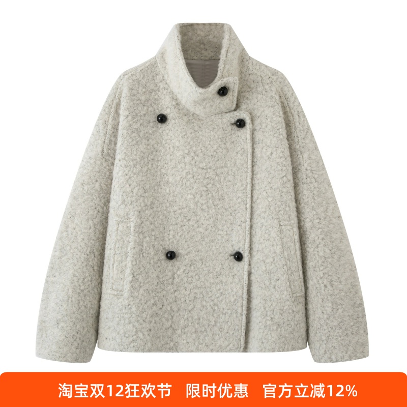 冬季新款宽松落肩款羊羔毛外套