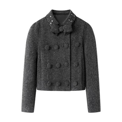 复古潮流立体蝴蝶结装饰呢料外套