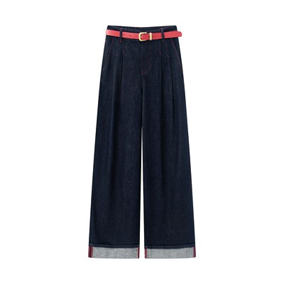 百搭高腰显瘦翻边直筒牛仔裤女