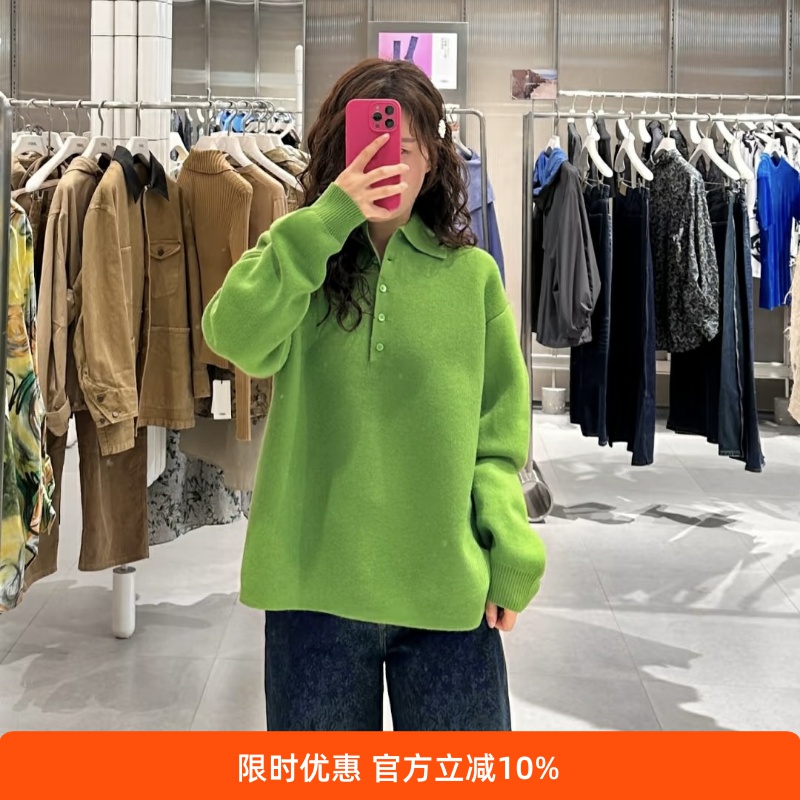 百搭休闲简约显瘦宽松翻领针织衫