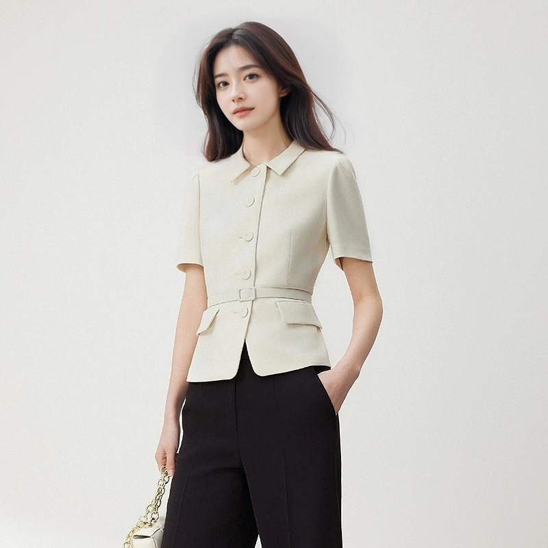 三醋酸短袖翻领西装外套气质女
