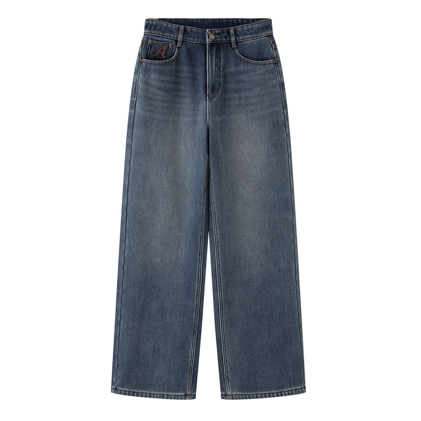 高腰百搭直筒加绒牛仔裤