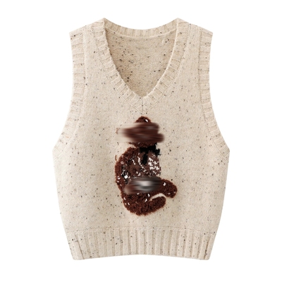 本风趣味猫咪V领正肩针织背心女