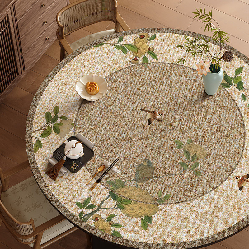 中式圆桌桌布防水防油防烫免洗圆形餐桌垫2026新款圆桌子茶几台布,居家布艺,桌布,淘宝优惠券,粉丝福利购,淘宝优惠卷