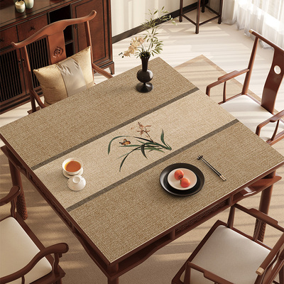 新中式禅意正方形桌布防水防油免洗餐桌垫皮革茶几桌面保护垫台布