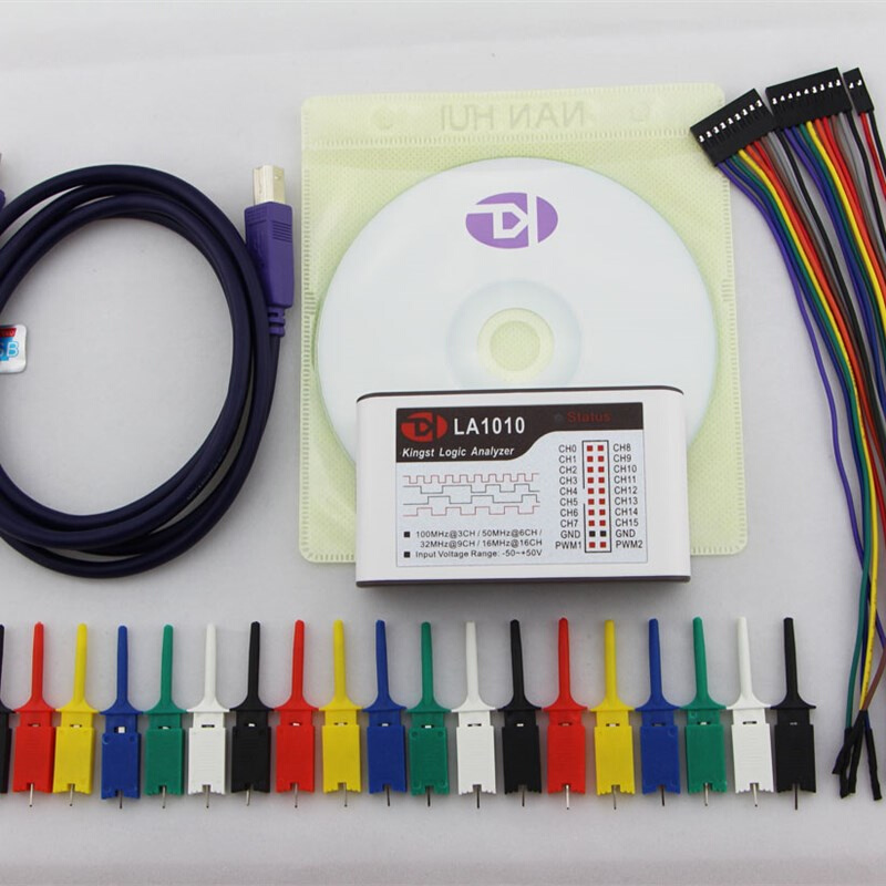 KingstLA1010逻辑分析仪100M采样率16通道可调阈值PWM输出x2便携