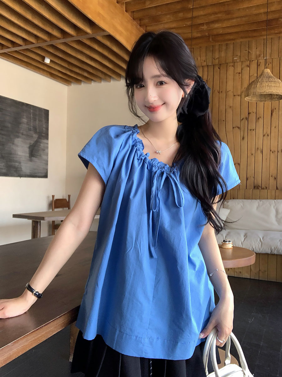 实拍大码-2025甜美减龄小飞袖衬衫女夏设计感小众短款娃娃衫上衣