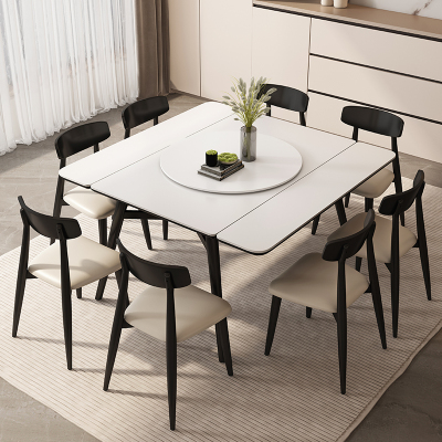 实木岩板餐桌家用小户型可伸缩