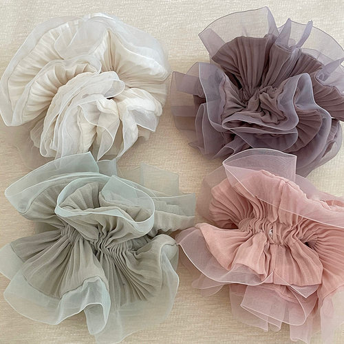 法式超仙欧根纱木耳边褶皱发圈优雅温柔高级感马尾发绳春季新款