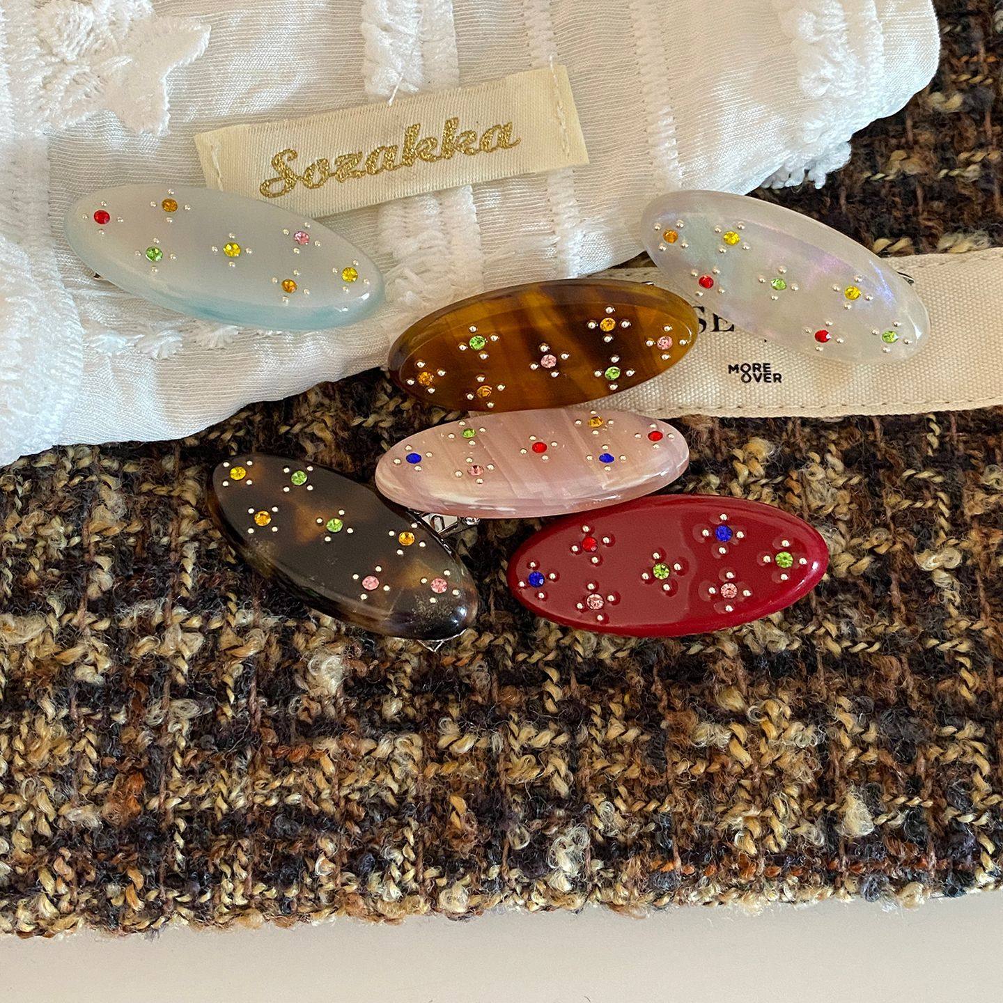 韩系甜美复古彩钻椭圆醋酸发夹女高端小边夹刘海夹发卡头饰