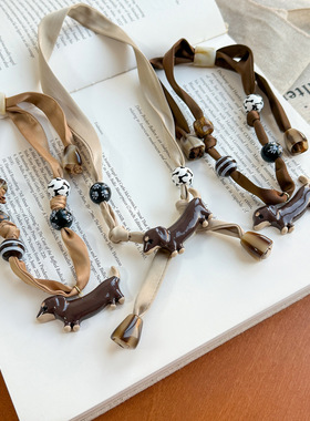 复古美拉德香槟腊肠丝巾项链女时髦高级感锁骨链毛衣链百搭配饰品