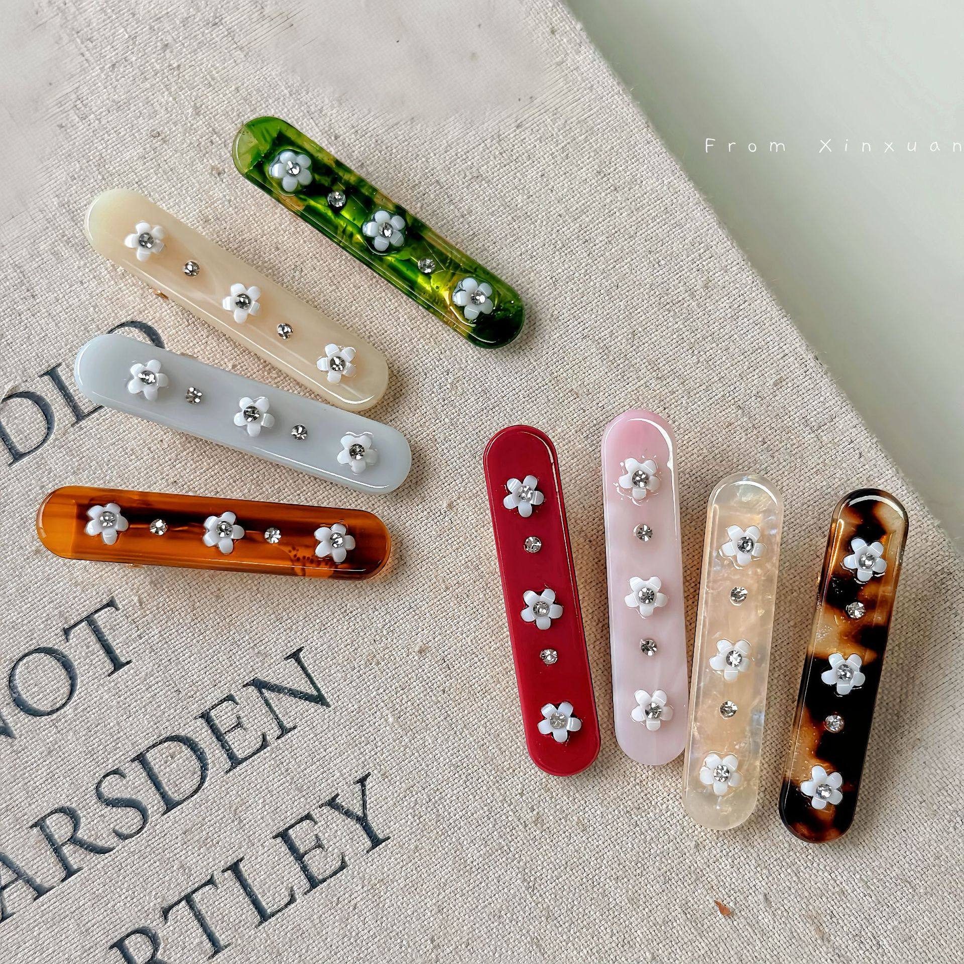 韩系精致小花水钻鸭嘴夹夏季新款复古气质满天星长方刘海夹碎发夹