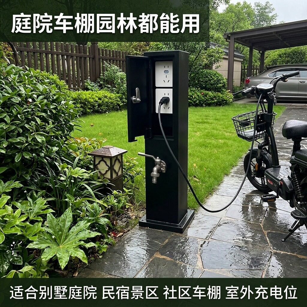 户外防水防盗带锁车位充电插座柱