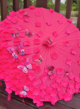 工艺伞浪漫清新唯美流苏花瓣伞拍摄汉服道具手工COS油纸手工伞