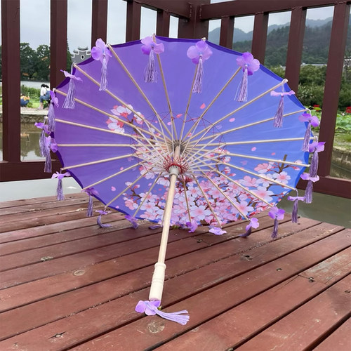 流苏花瓣舞蹈演出走秀油纸伞绸布拍摄伞流苏花瓣一体油纸伞