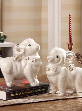 欧式陶瓷动物羊摆件家居客厅办公室乔迁装饰品结婚喜庆礼物工艺礼