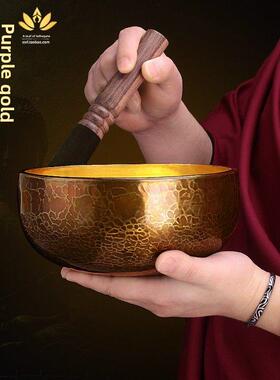 紫金铜钵颂钵手工钵瑜珈冥想钵佛音碗纯铜磬钵盂摆件家用铜碗静心
