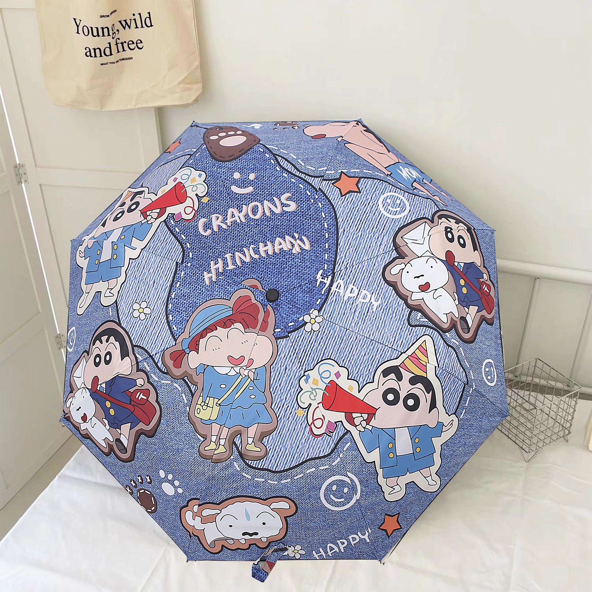 蜡笔小新卡通全自动折叠雨伞学生两用实用晴雨防紫外线遮阳太阳伞