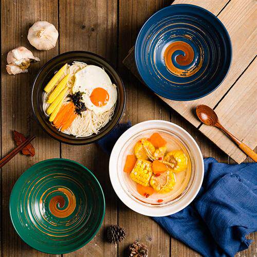 日式8英寸创意面碗汤碗大号家用拉面碗陶瓷大碗斗笠喇叭碗面条碗