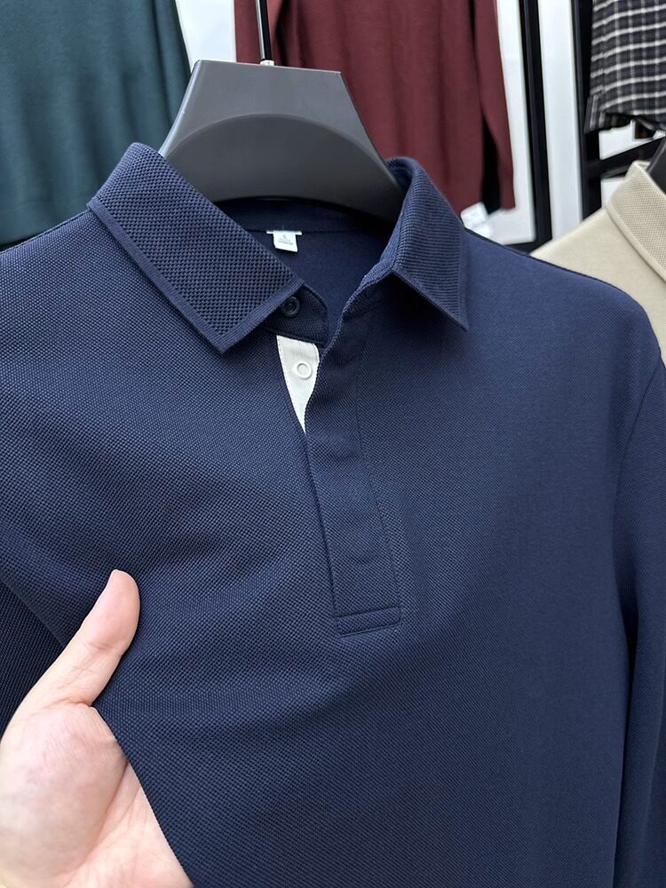 新疆长绒棉！100%纯棉polo衫男长袖春秋薄款翻领时尚开叉下摆t恤