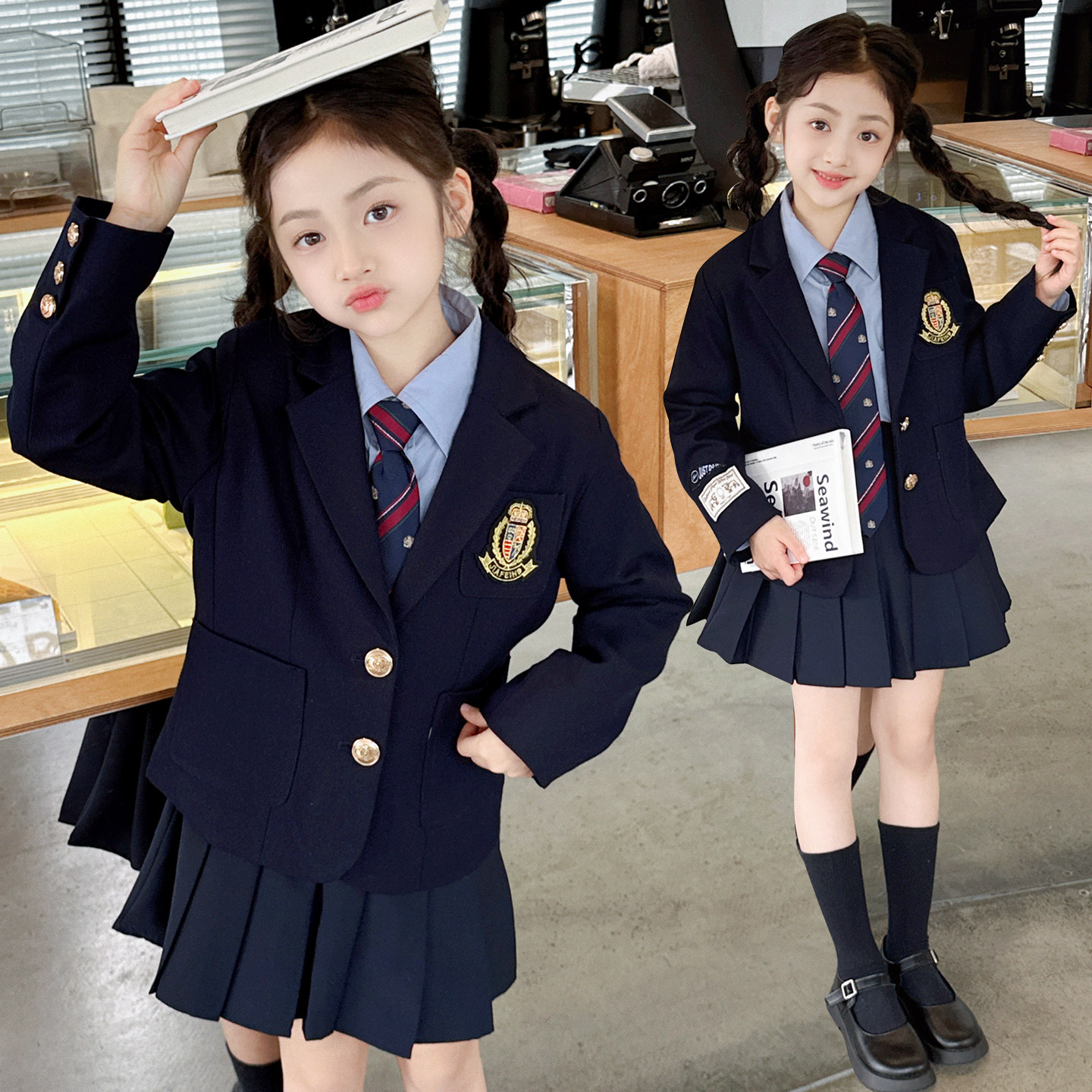 女童园服校服学院风演出服春秋儿童西装外套jk衬衫裙子三件套班服