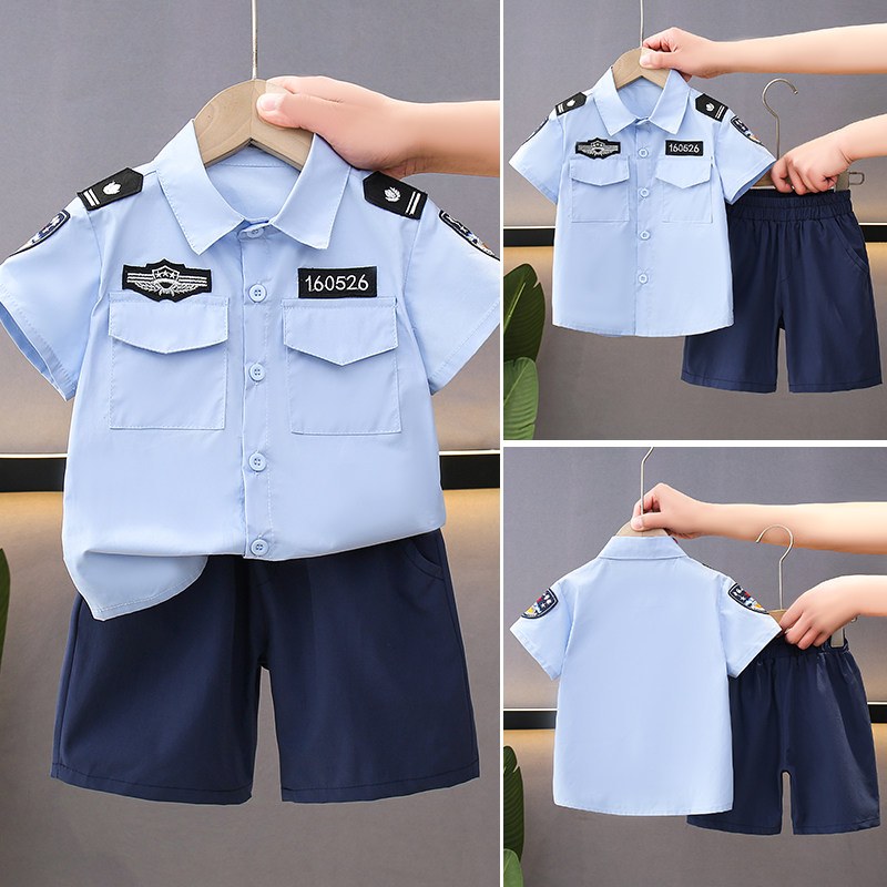 男童纯棉警察服套装春秋款儿童酷帅两件套中小童宝宝男孩演出服潮