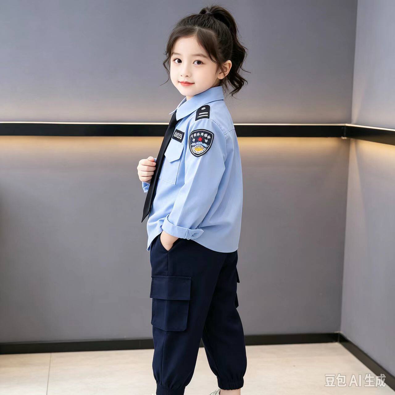 男童纯棉警察服套装春秋女童酷帅两件套中小童宝宝男孩警官演出服