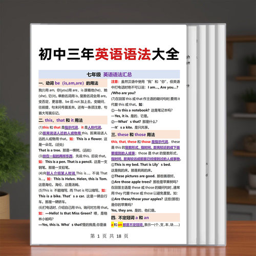 初中英语吃透重点三年语法卡片