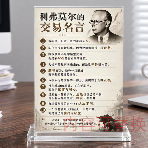 利弗莫尔交易名言亚克力台卡炒股桌面摆件金融办公室座右铭立牌