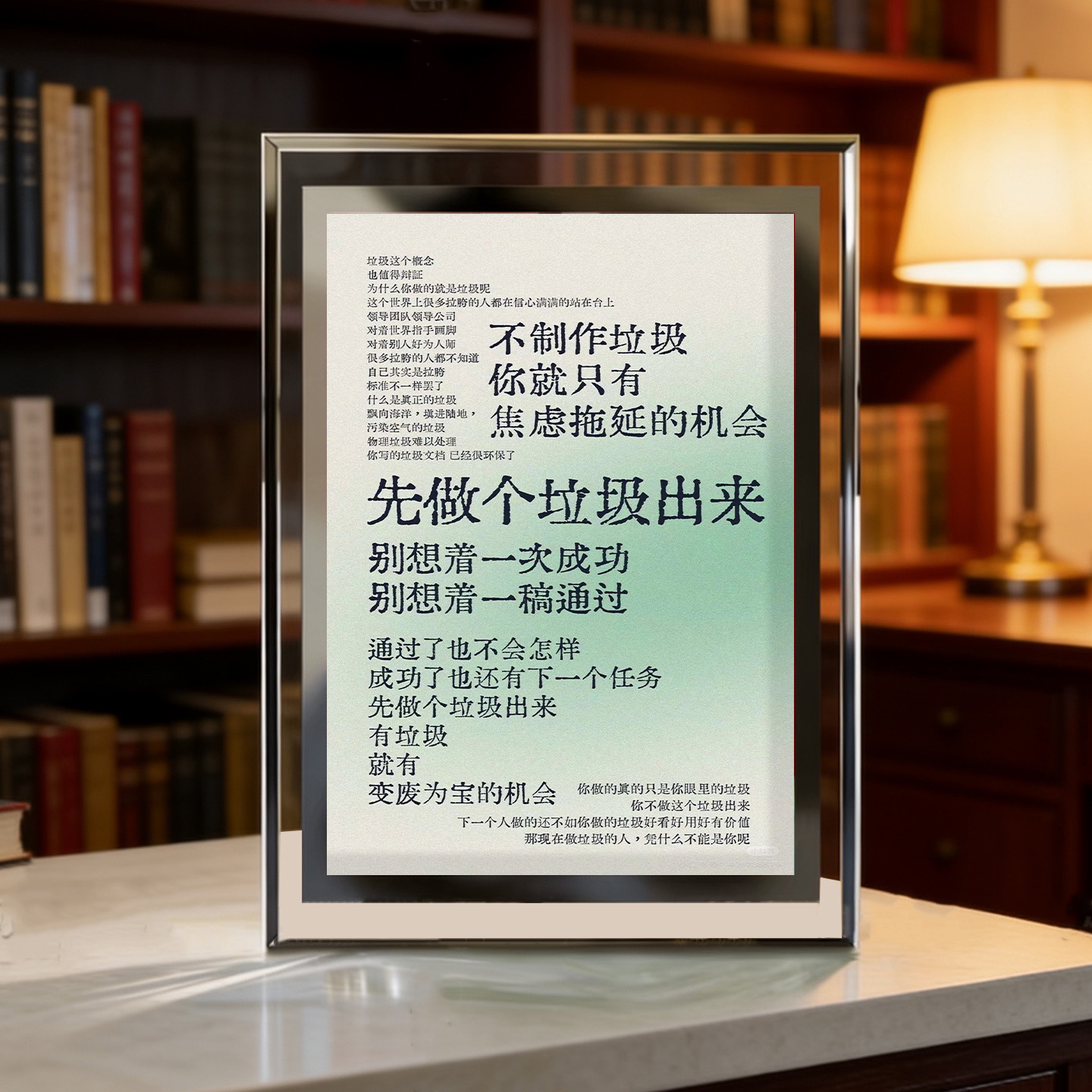 反骨文字拒绝完美水晶玻璃相框摆台简约现代个性潮流桌面装饰摆件