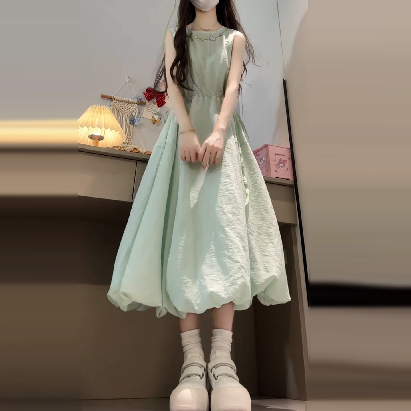薄荷绿色吊带裙子女夏季2图片