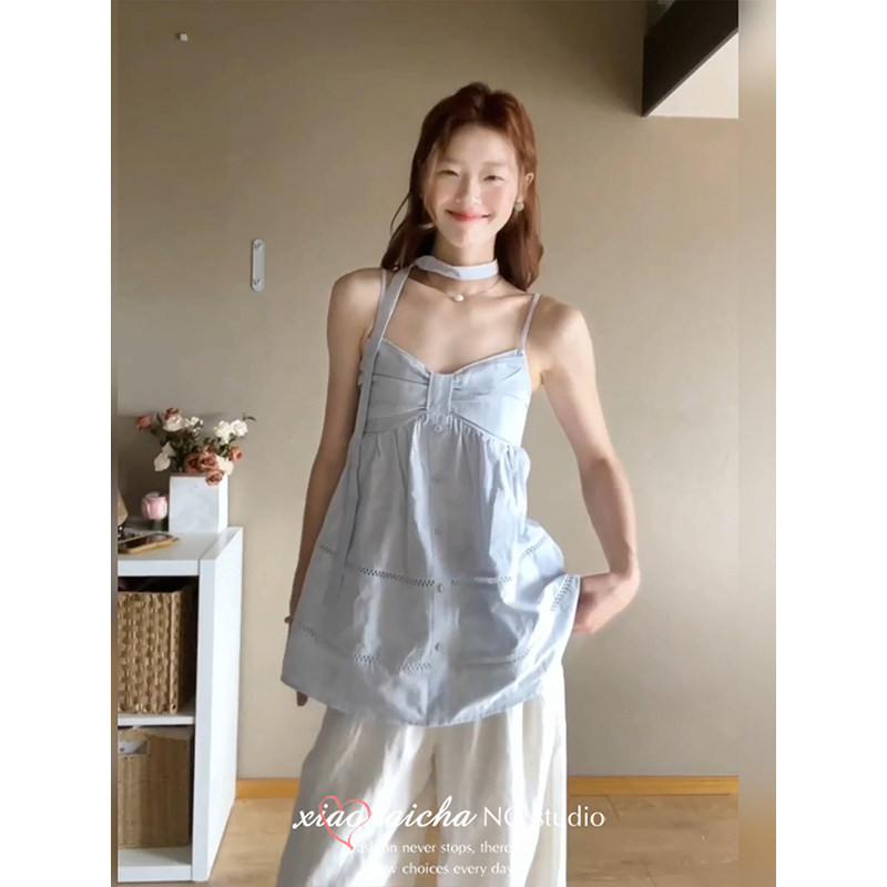 甜美风蓝色吊带开衫两件