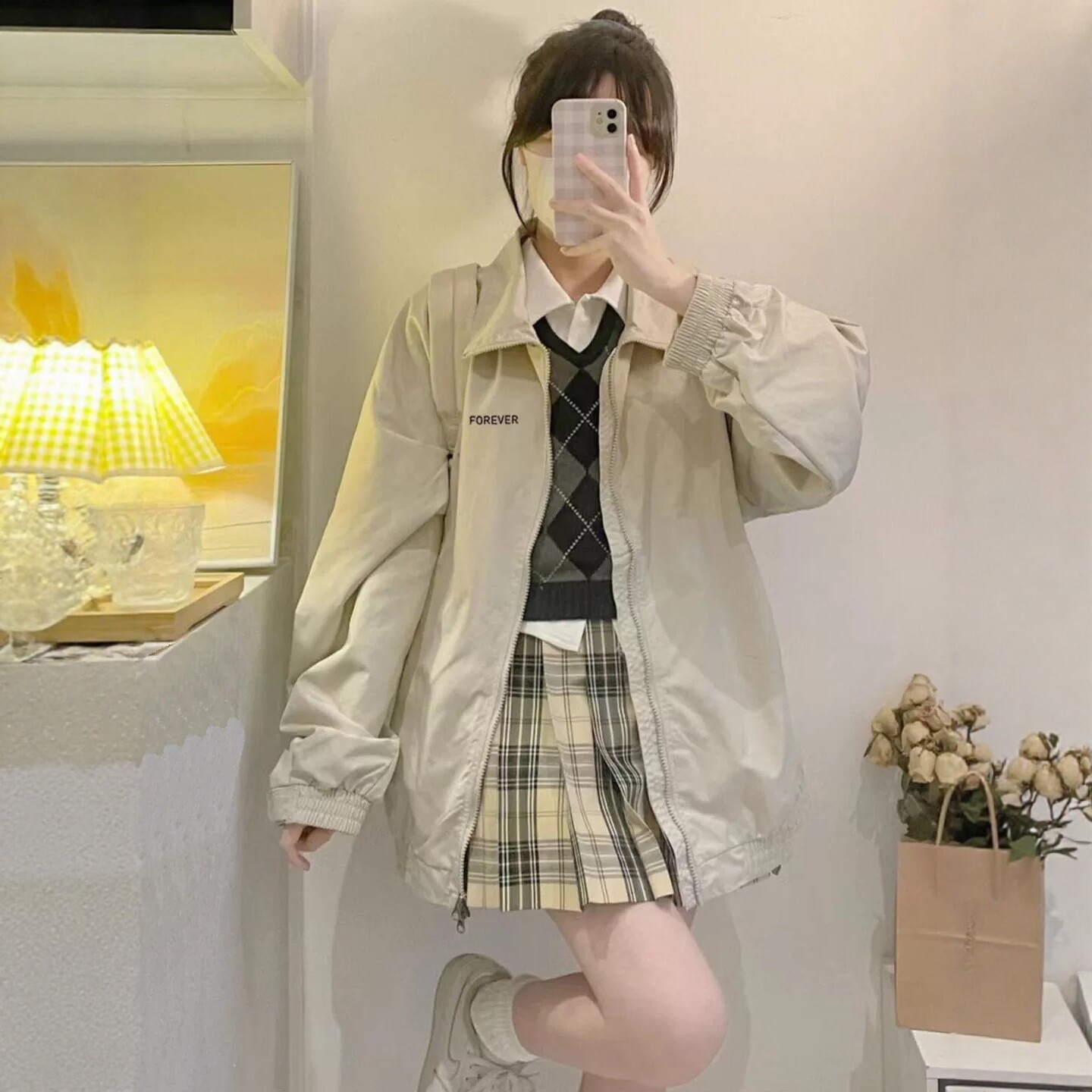 韩系短款冲锋衣外套女设
