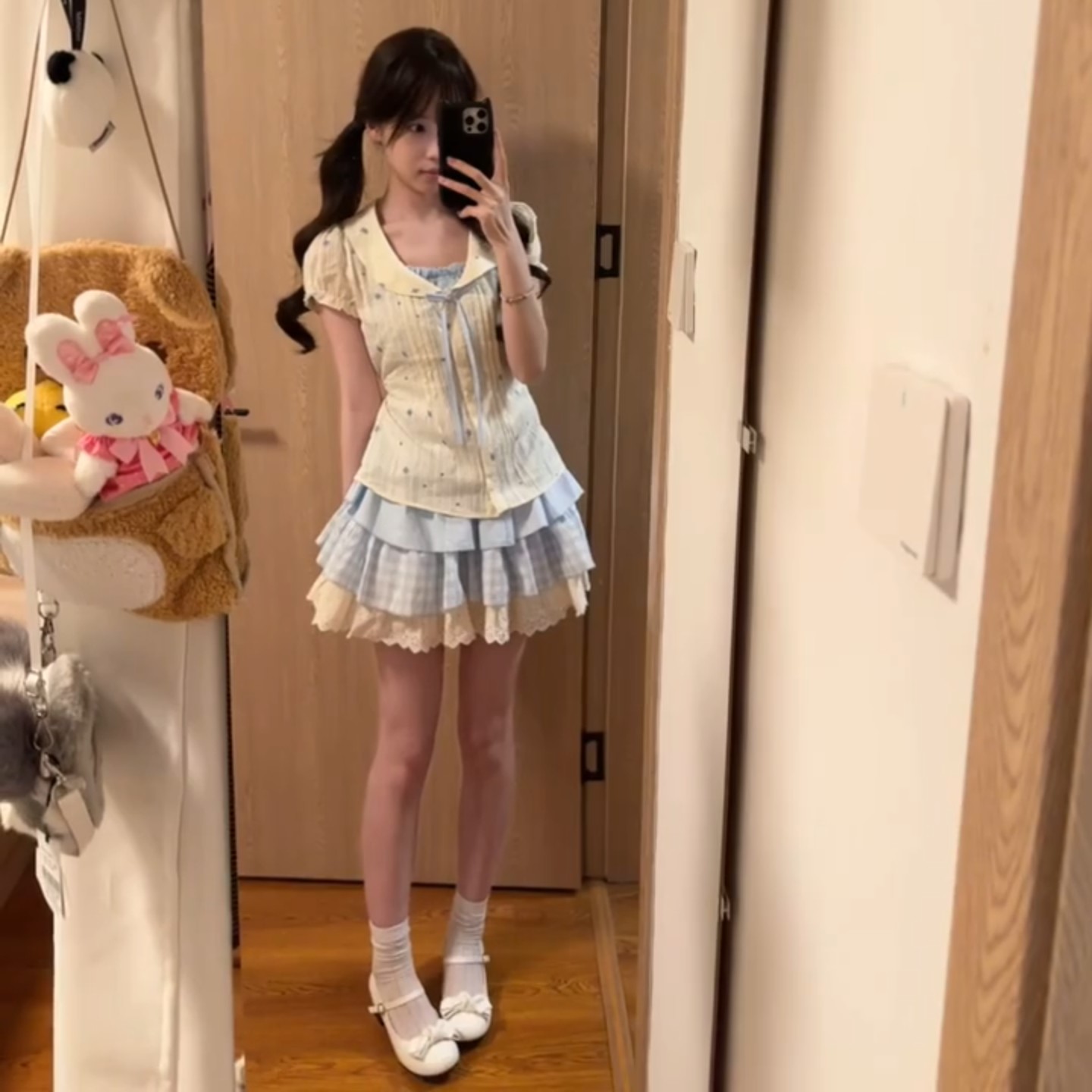 甜美风碎花假两件衬衫上