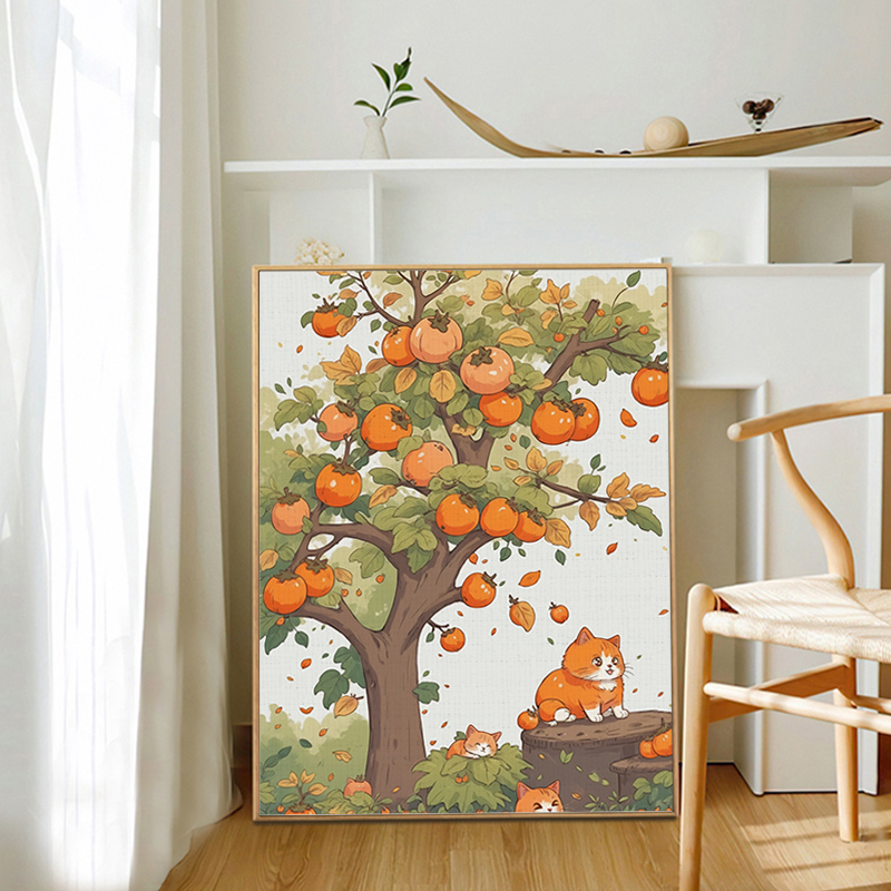 数字油画diy填色画画猫咪柿柿如意儿童手工丙烯填充油彩手绘装饰图片