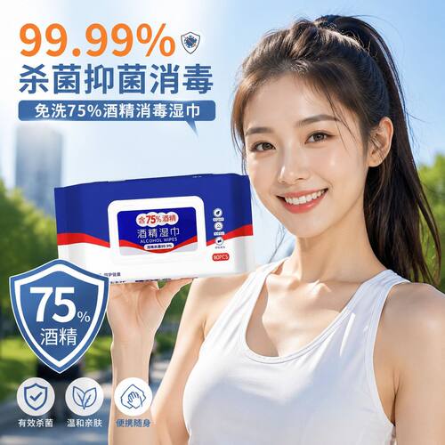 【10包】加厚装75%酒精湿巾杀菌一次性消毒清洁湿纸巾家用便携装2