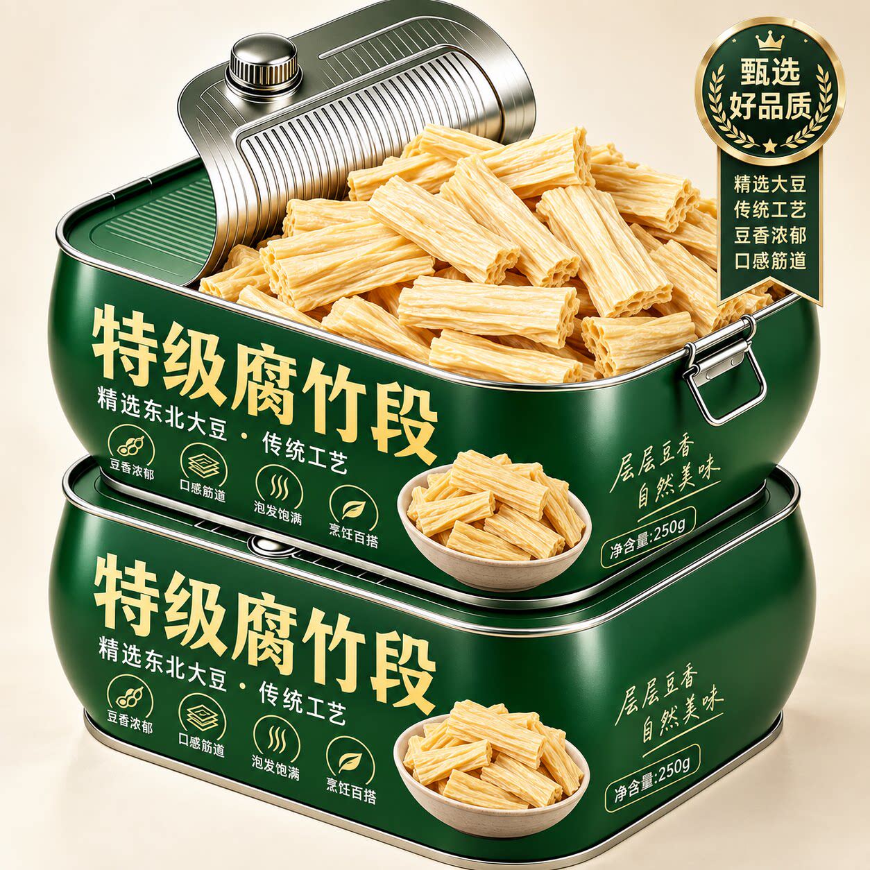 腐竹罐装涮火锅食材头层手工原浆腐竹段黄豆制品凉拌豆腐皮旗舰店