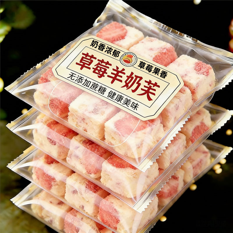 正品草莓羊奶芙官方旗舰店拉丝草莓羊奶芙混合口味无添加糕点零食