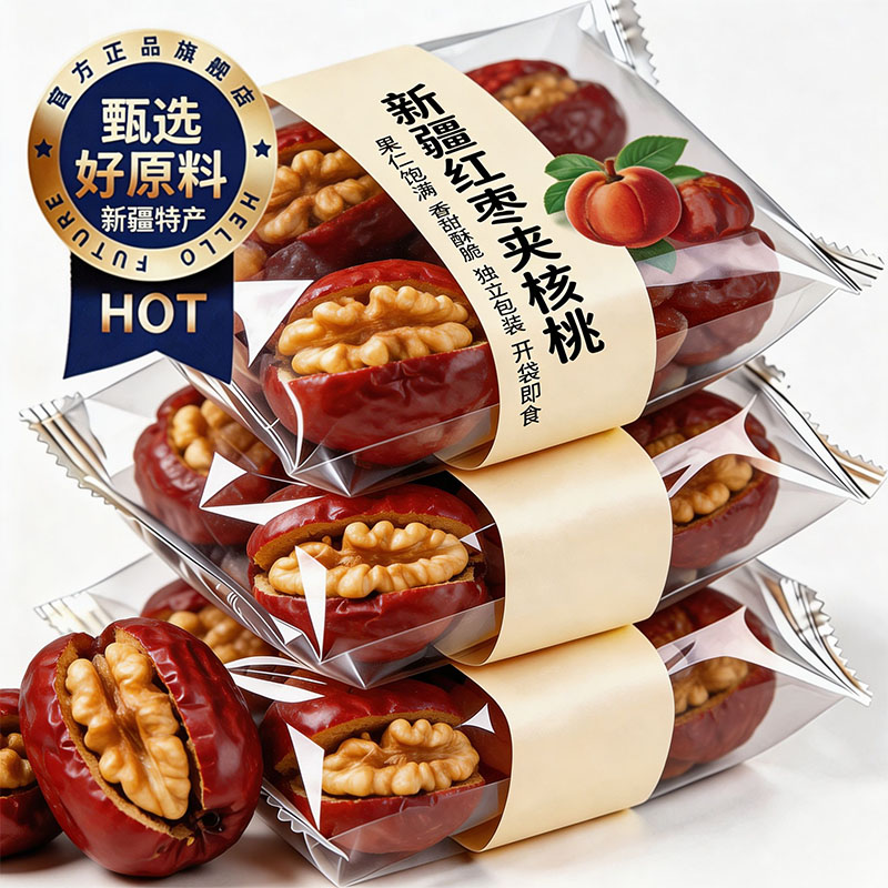 新疆枣夹核桃官方旗舰店正品红枣夹核桃单独包装无核大枣核桃仁