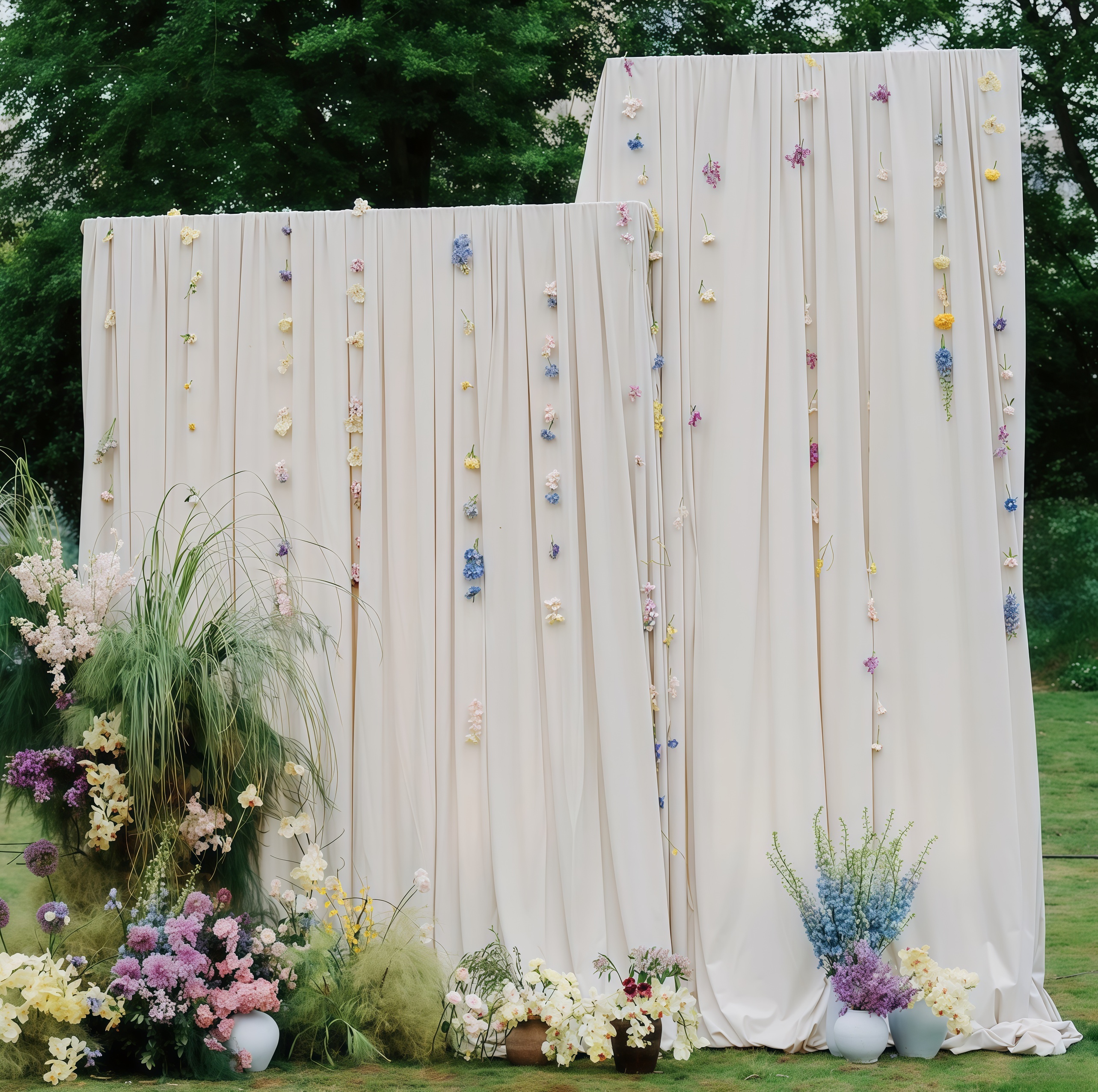 香槟色牛奶丝弹力布幔韩式法式户外婚礼布置婚庆吊顶生日场景布置