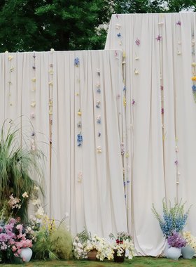 香槟色牛奶丝弹力布幔韩式法式户外婚礼布置婚庆吊顶生日场景布置
