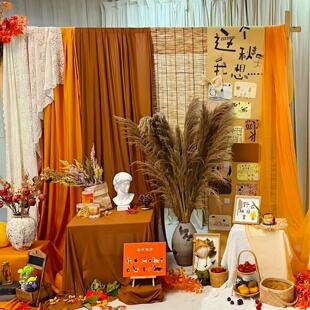 秋季美拉德氛围感背景布幔纱幔幼儿园自然角晒秋秋收冬藏装饰挂布