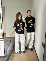 Cartoon Mickey Short-Sleeved Unisex Summer Loose Round-Neck Pure Cotton Couple T-Shirt Casual Versatile American Fashion Brand