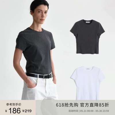 PLANITES 斜缝剪裁修型 透气针织棉面料短袖T恤