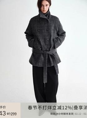PLANITES vol.24 全羊毛格纹高品质 低腰双排扣高领大衣外套