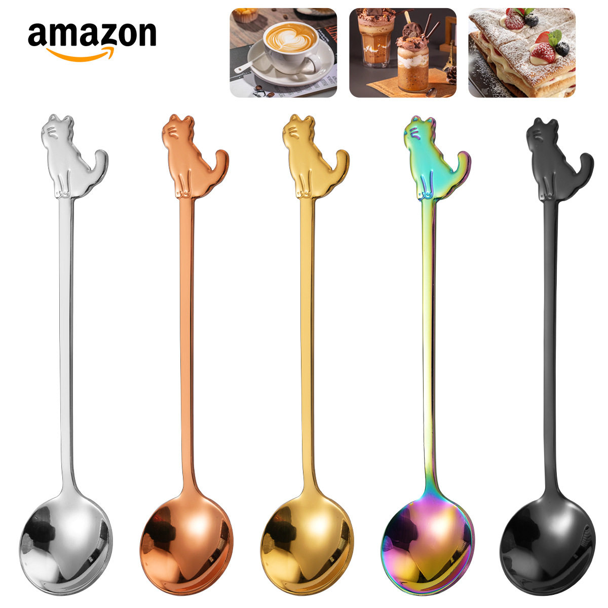 跨境304勺子不锈钢高颜值咖啡勺创意小勺子可爱ins猫勺儿童甜品勺,餐饮具,调羹/饭勺,淘宝优惠券,粉丝福利购,淘宝优惠卷