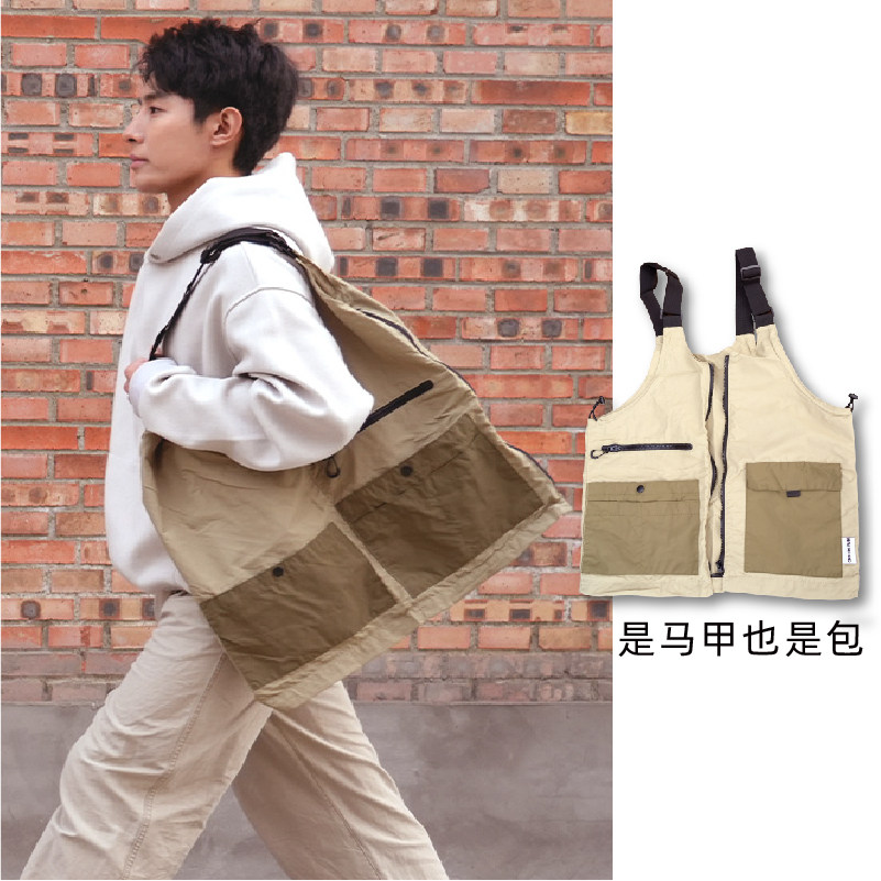 青松点两用马甲可穿戴牛仔工装马夹背心可当包包帆布包百搭多功能,男装,常规马甲,淘宝优惠券,粉丝福利购,淘宝优惠卷