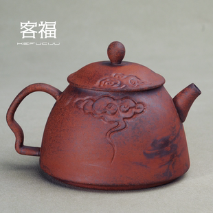 家用功夫茶道正把茶叶冲泡单壶 客福粗陶老岩泥圆岭手持小茶壶中式